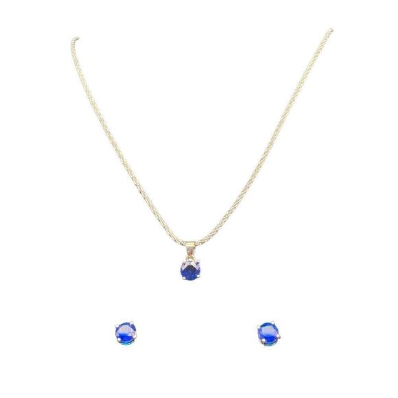 JCM stainless steel round sapphire cz earrings and matching pendant with chain - Picture 1 of 12